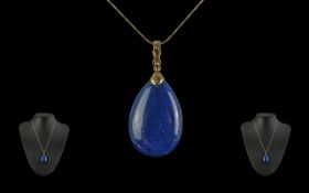10ct Gold - Attractive Large Lapis Lazuli Set Pendant with Attached 9ct Gold Chain. Both Pendant and