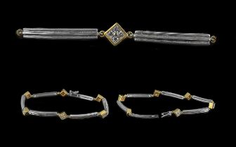18ct Two Tone Gold & Diamond Set Bracelet - Marked 750-18ct. Excellent Design. The 24 Diamonds of