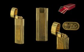Cartier-Paris Superb Gold Plated Lighter In As New / Unused Condition, Excellent Design. Ref
