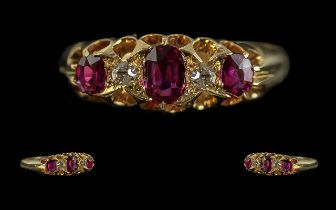Antique Period Attractive 18ct Gold Ruby & Diamond Set Ring, full hallmark to interior of shank