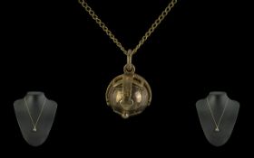 9ct Gold Masonic Bal with Attached 9ct Gold Chain. Both Marked 9.375. The Ball Opens to Reveal
