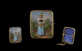 Victorian Period 1837 - 1901 15ct Gold Framed Brooch, With Hand Painted Miniature Painting on Enamel