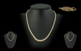 Pearl Necklace with 9ct Gold Clasp. Superior Pearl Necklace, Pearls of Lovely Colour and Cluster
