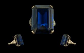 Ladies 9ct Gold Blue Gem Set Statement Ring. Marked 9ct to Shank, Step-cut Blue Gem Stones, Est 10.0