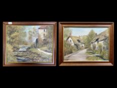 Two Ann Celia Freeman Original Oil on Board Paintings, both framed, one depicting cottages in