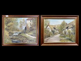 Two Ann Celia Freeman Original Oil on Board Paintings, both framed, one depicting cottages in