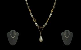 Ladies Attractive 9ct Gold Ornate Pearl Set Necklace, marked 9ct. Superb design and proportions.