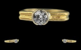 18ct Gold - Contemporary Design Single Stone Diamond Set Ring. Full Hallmark to Interior of Shank.