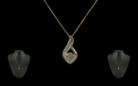 Ladies - 14ct Yellow and White Gold Diamond Set Pendant, With Attached 14ct Gold Chain. Both
