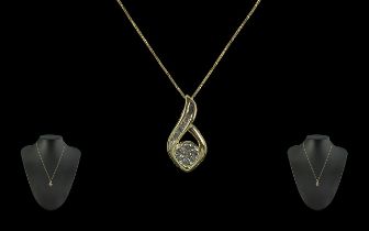 Ladies - 14ct Yellow and White Gold Diamond Set Pendant, With Attached 14ct Gold Chain. Both