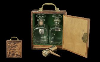 Boxed Set of Two Glass Spirit Jars with Stoppers, Housed In a Wooden Box. With Labels for Whiskey