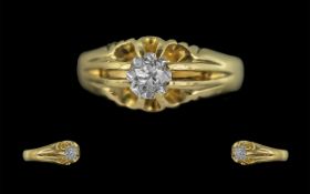 18ct Gold - Excellent Single Stone Diamond Set Ring, Gypsy Setting. Marked 750 to Shank. The Faceted