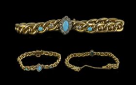 Victorian Period 1837 - 1901 15ct Gold Attractive Opal and Diamond Set Bracelet, Not Marked but