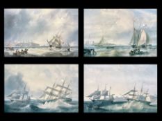 Collection of Four Maritime Prints by J M Carmichael 1800-1868, titled 'Tea Clippers Leaving Port