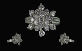 18ct White Gold Diamond Cluster Ring, set with round brilliant cut diamonds, est. diamond weight 1.5