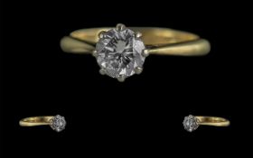 18ct Gold Pleasing Quality Single Stone Diamond Set Ring. Marked 18ct to Interior of Shank. The