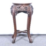 Chinese carved hardwood jardinière stand