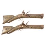 Pair of Turkish flintlock blunderbuss pistols