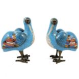 Pair of Chinese cloisonné models of Guinea fowl