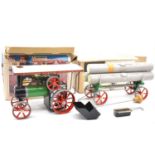 Mamod TE1a live steam traction engine and lumber wagon, boxed.