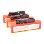 Three Hornby OO gauge model railway steam locomotives with tenders.