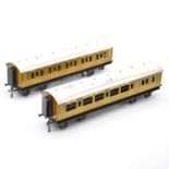 Two Bassett-Lowke O gauge model railway LNER passenger coaches