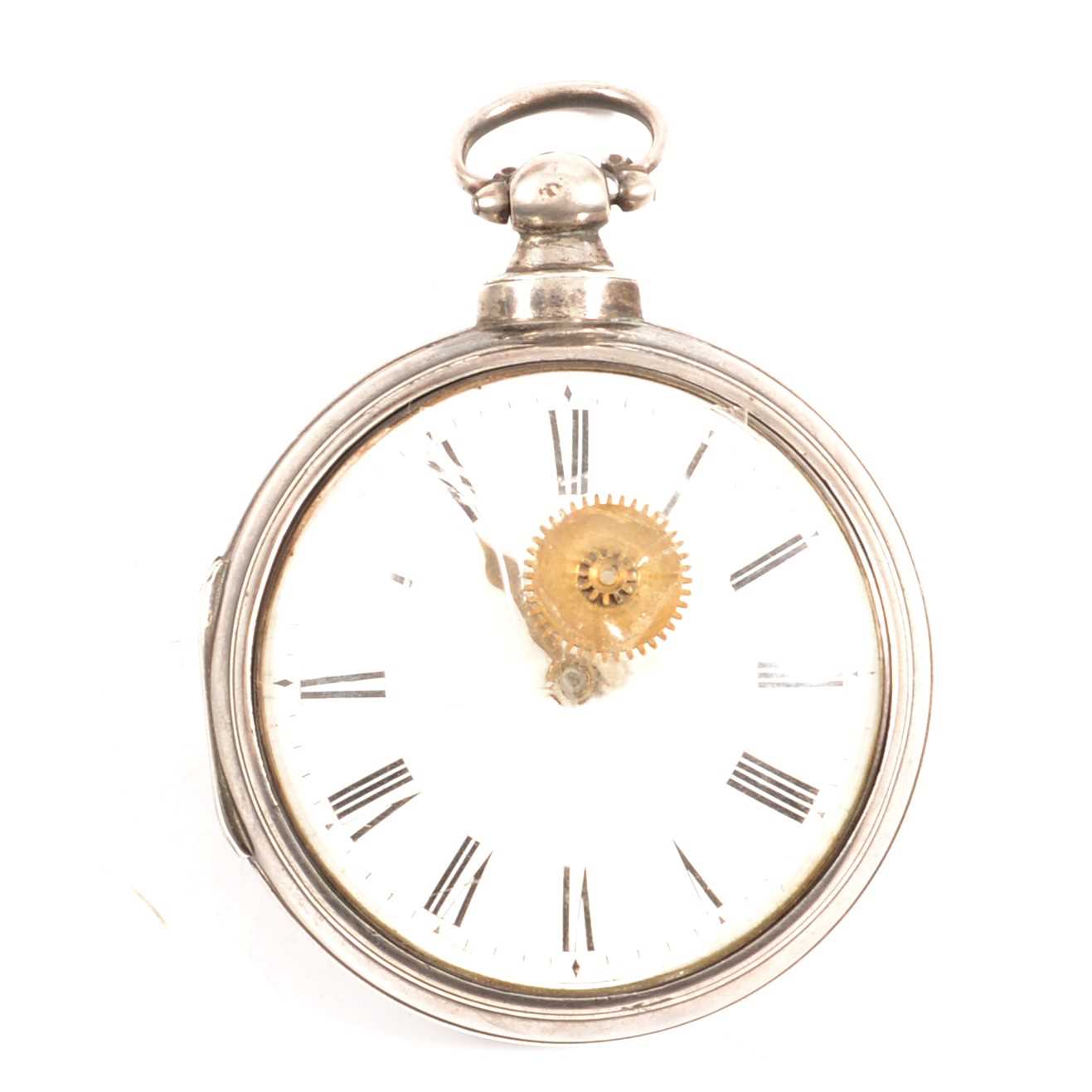 Silver pair case pocket watch.