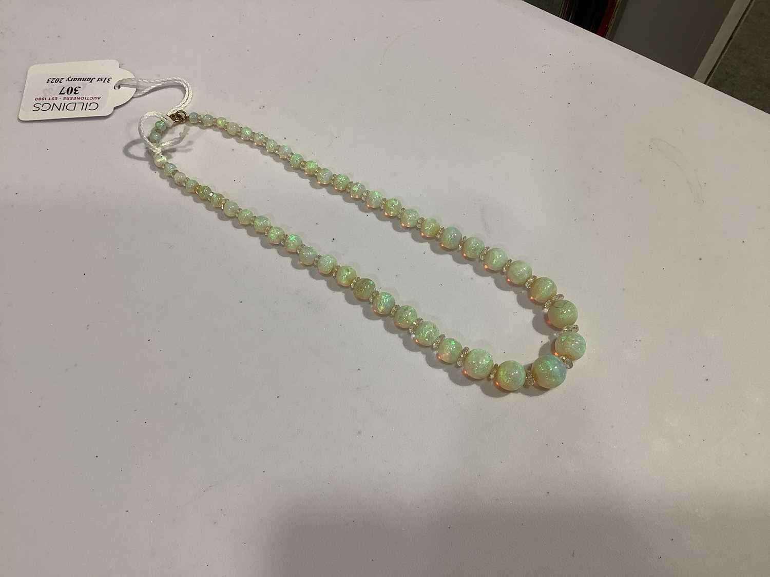 An opal bead necklace. - Image 2 of 5