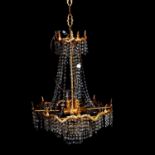 Gilt metal and glass pendent chandelier