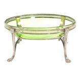 Edwardian silver bonbon dish with green glass lining by James Dixon & Sons