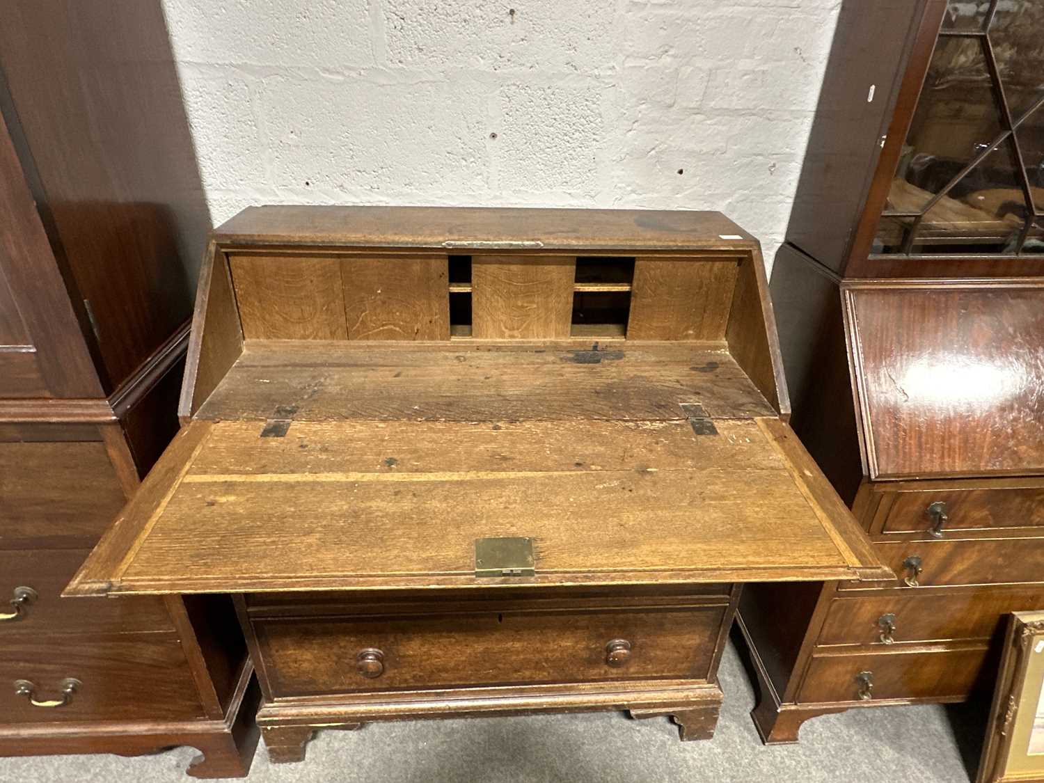 George III oak and mahogany banded bureau, - Image 3 of 6