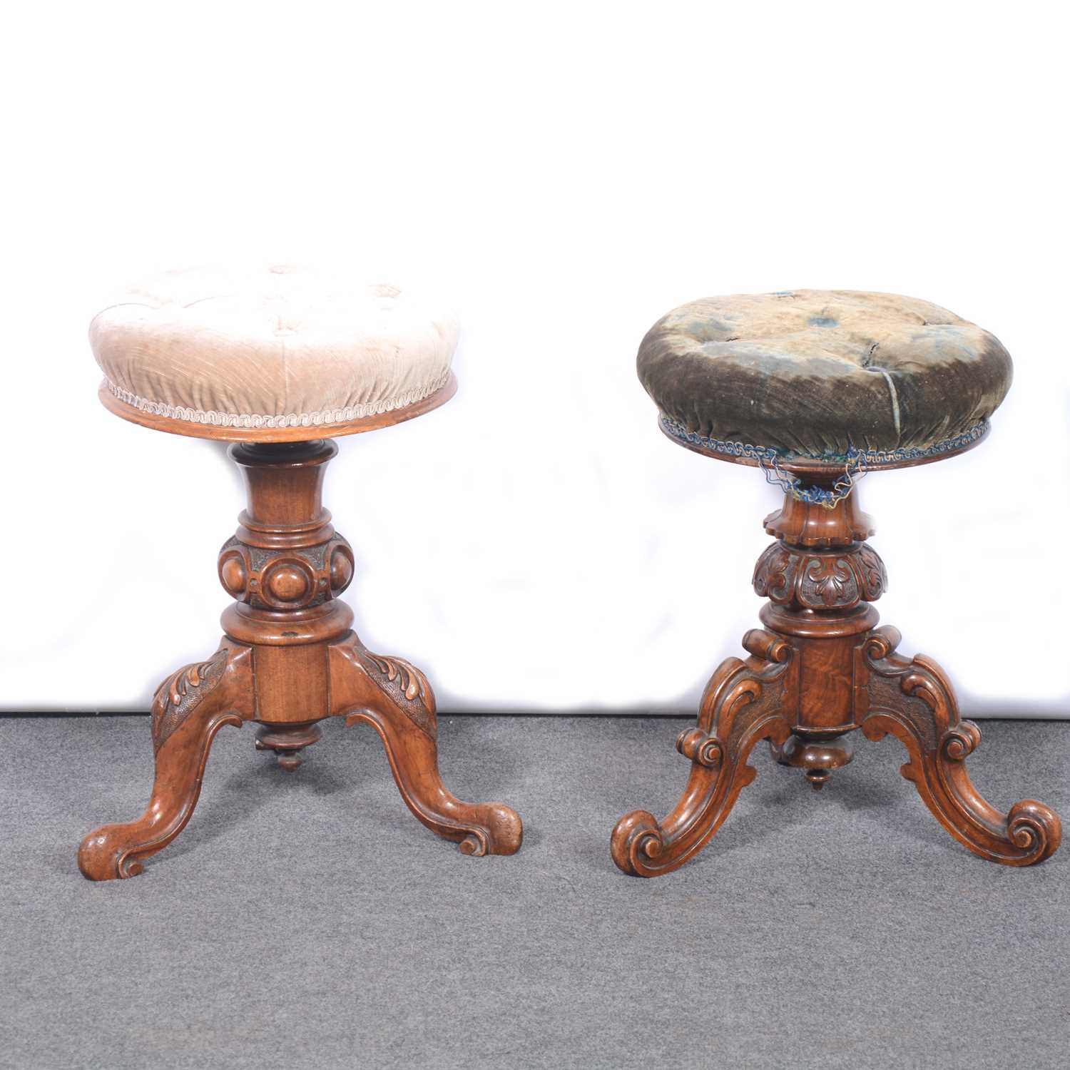 Two Victorian piano stools,