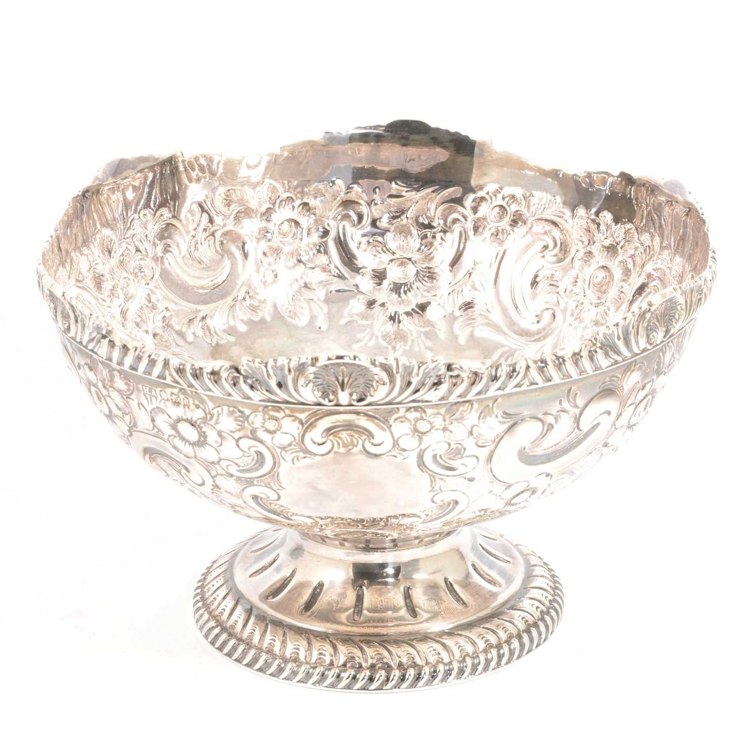 Late Victorian silver pedestal rose bowl by Atkins Brothers, Sheffield 1896