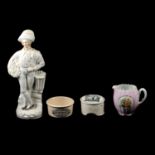 One box of assorted ceramics, including Pot Lids, Staffordshire figure, etc