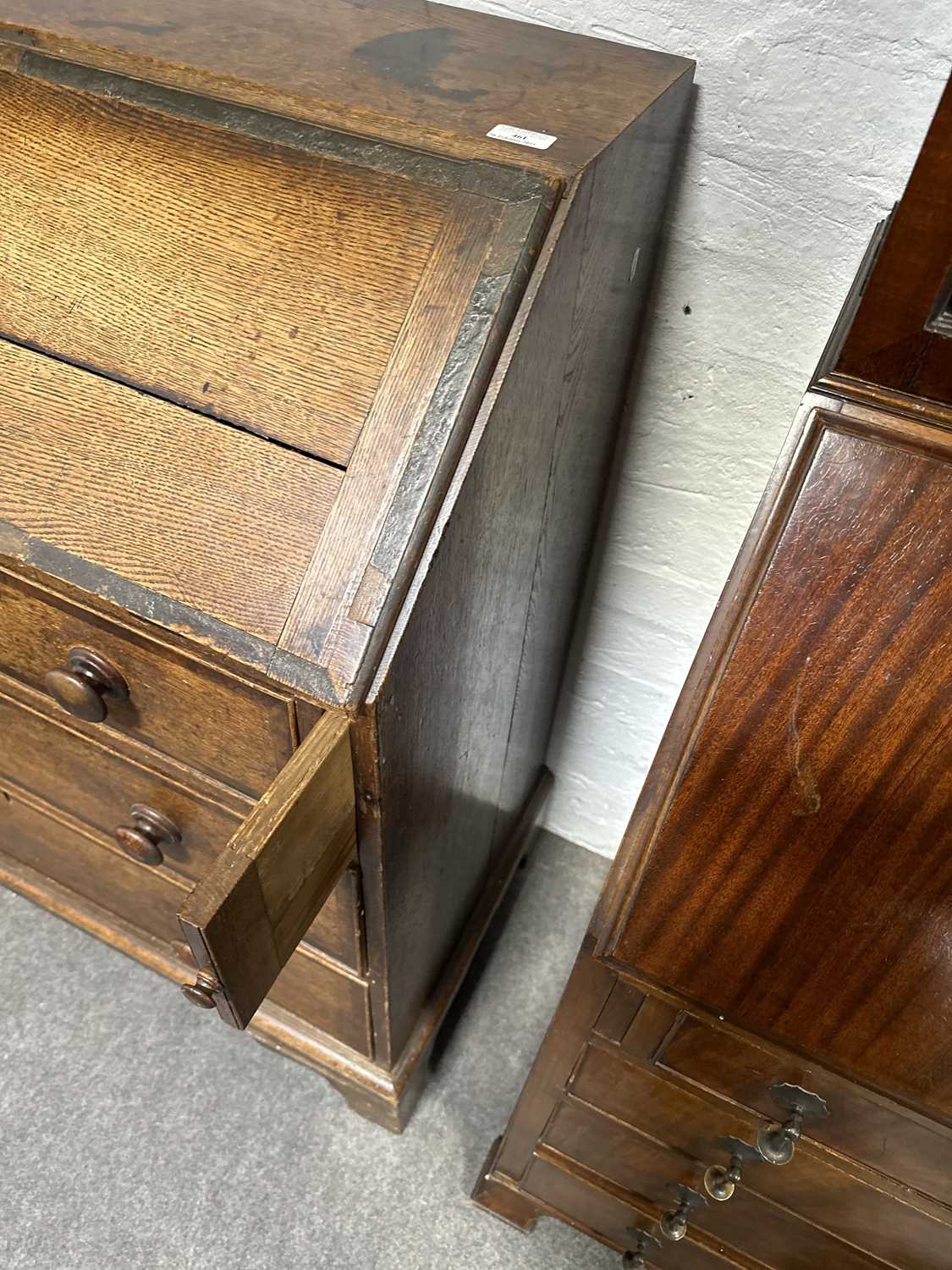 George III oak and mahogany banded bureau, - Image 5 of 6