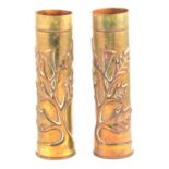 Pair of WW1 trench art shell vases.