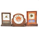 Two American shelf clocks and an oak cased mantel clock