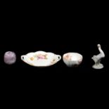 Small selection of ceramic serving platters, glass paperweights, etc