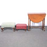 Victorian walnut Sutherland table and two stools,