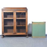 Oak display cabinet and a Lloyd Loom linen basket,