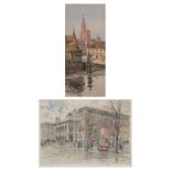 After Hans Figura an etching of the Vienna Opera house, and a watercolour by L Aise