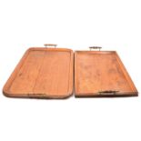 Two oak serving trays, both with turned handles