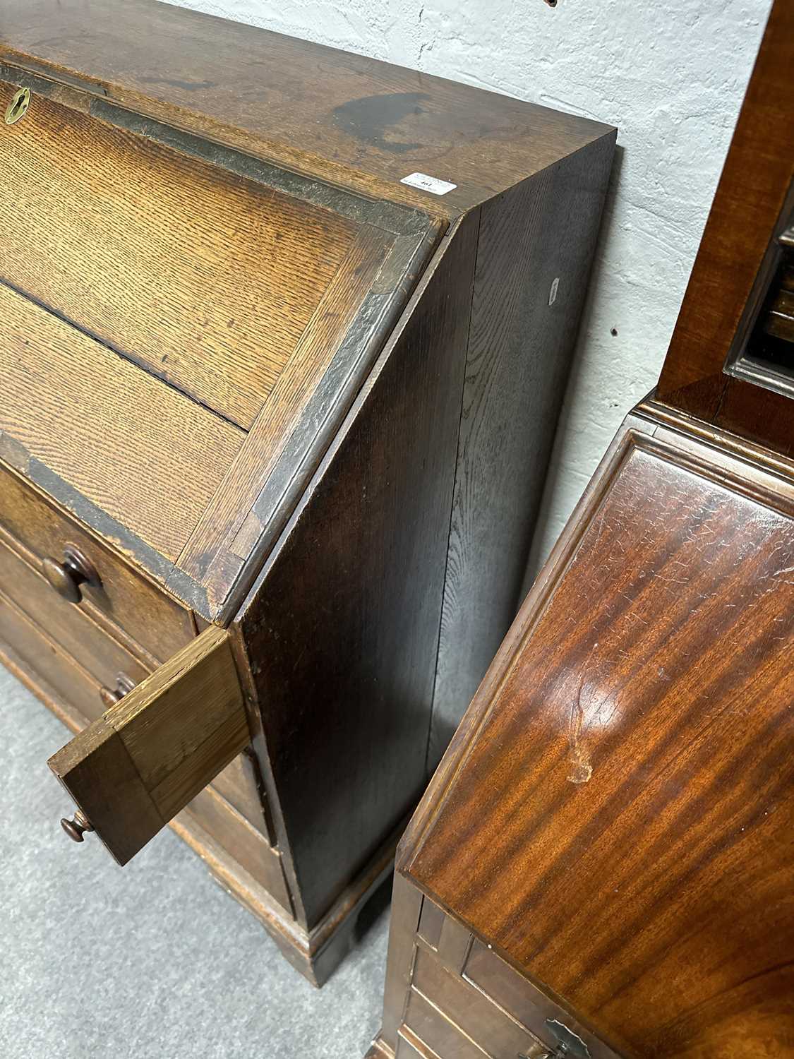 George III oak and mahogany banded bureau, - Image 6 of 6