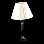 Silver plated Corinthian column table lamp, with shade,