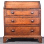 George III oak and mahogany banded bureau,