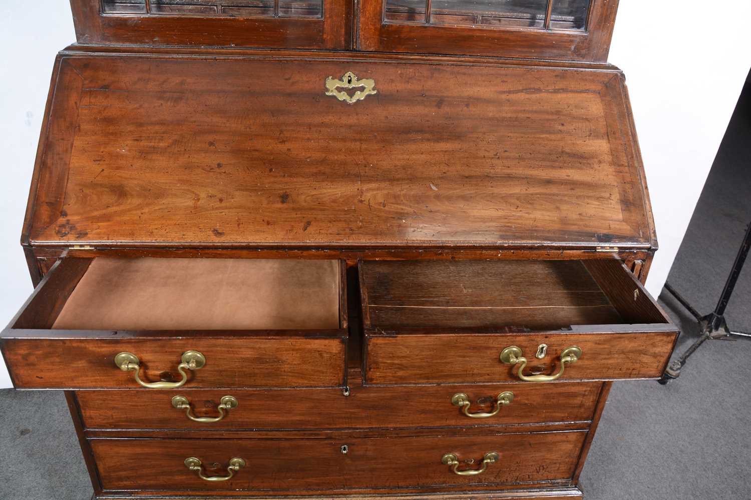 George III mahogany bureau bookcase - Image 8 of 8