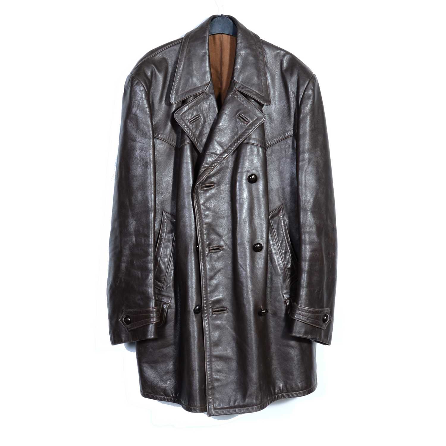 Five assorted leather long flights coats/ jackets