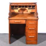 Edwardian oak roll top desk,