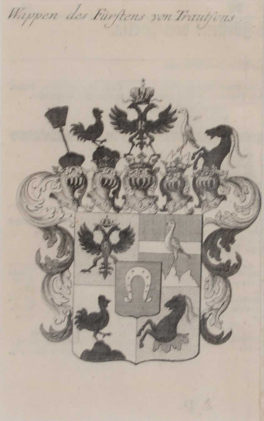 John Wood, Classical scene of a trail, pencil and wash, and five Antiquarian prints of Armorial Coat - Image 5 of 7