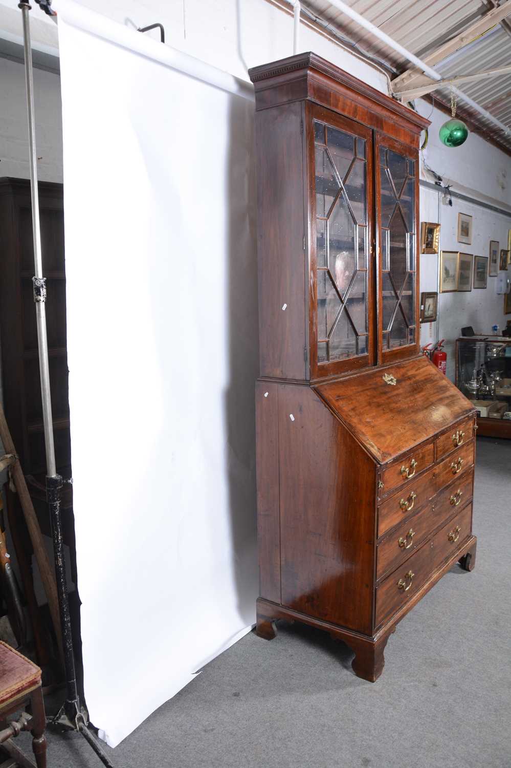 George III mahogany bureau bookcase - Image 4 of 8